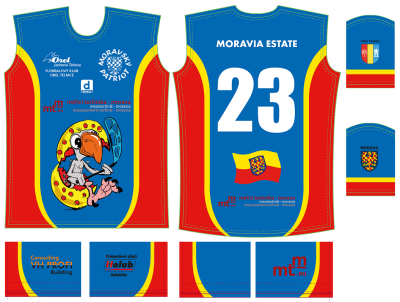 Grafika dresů na kterých je moravská vlajka